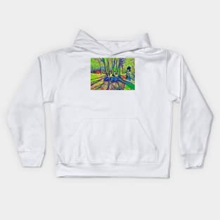 Vibrant covered bridge scene Kids Hoodie